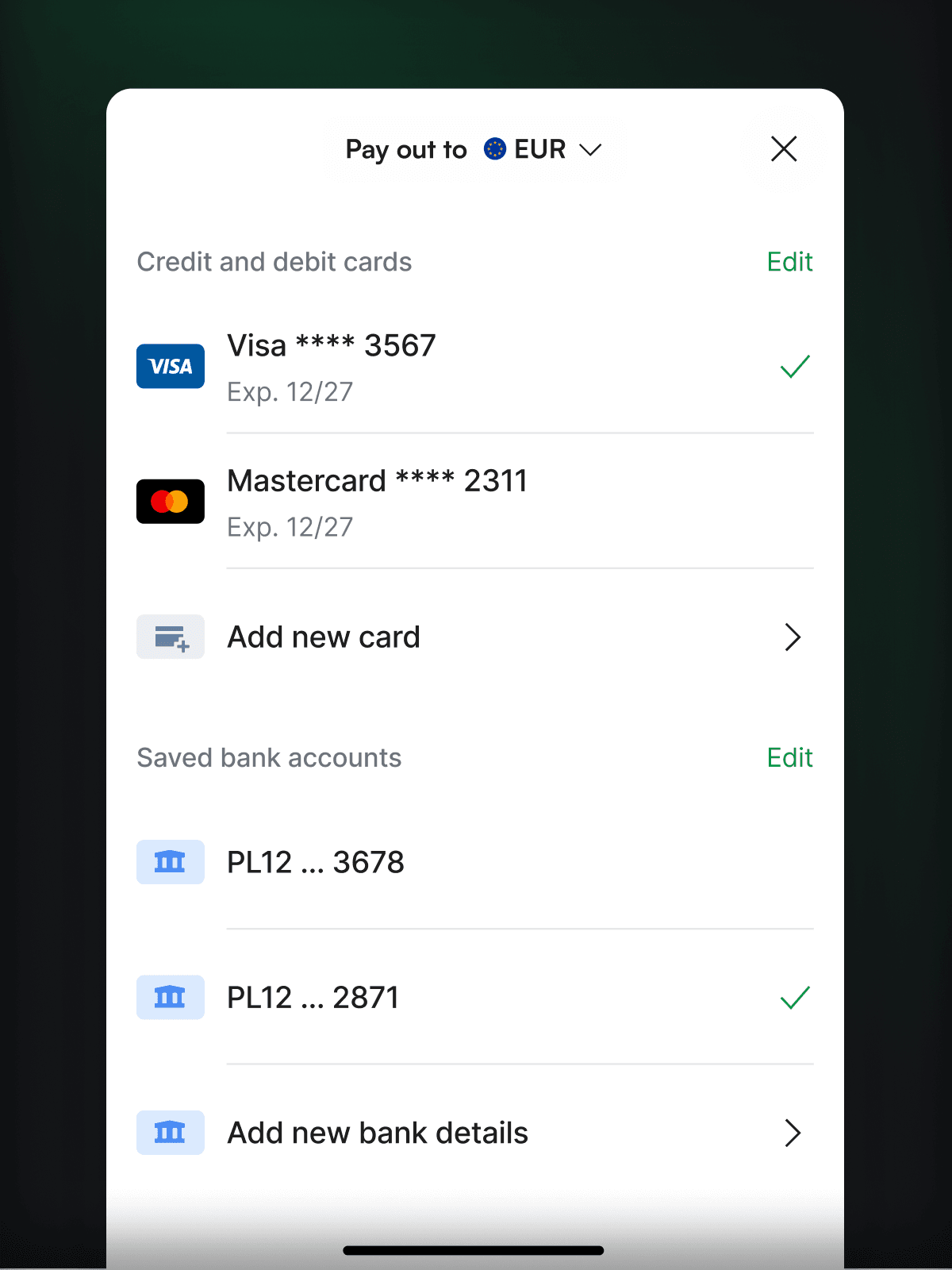 Payment method selection