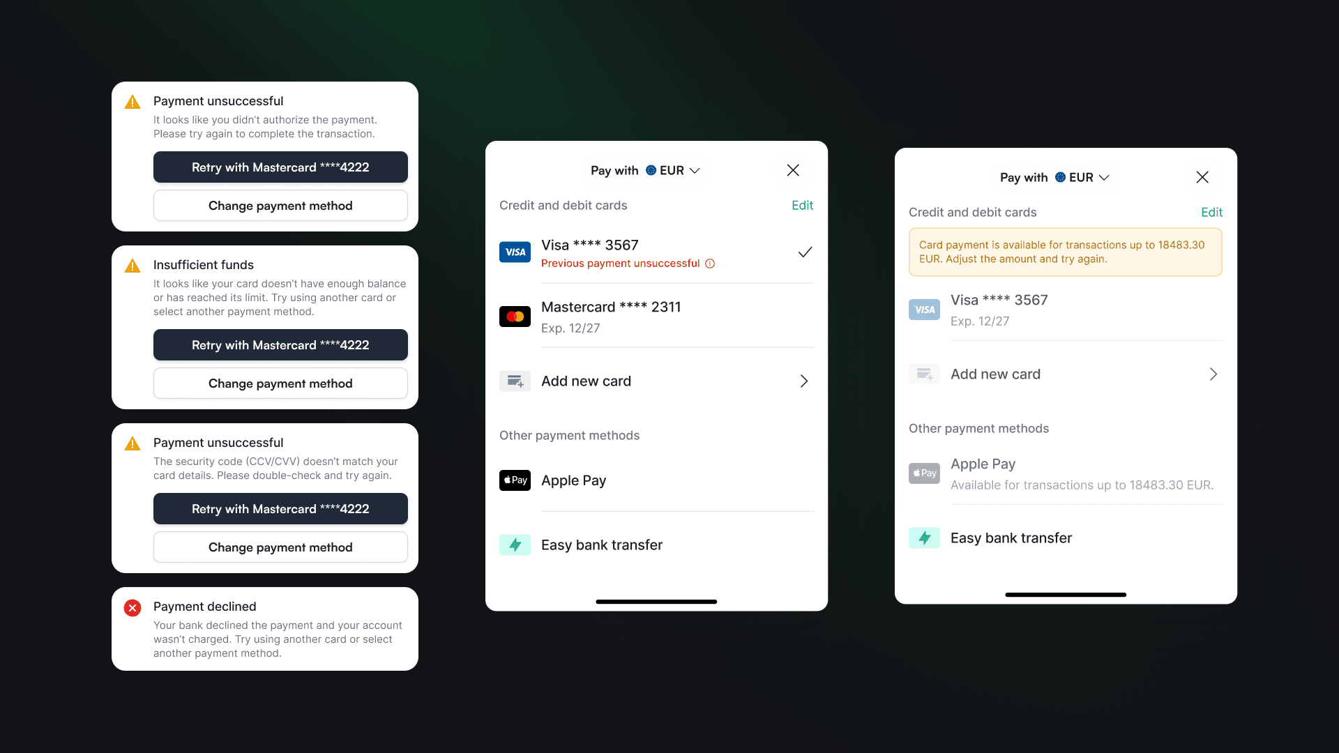 Various app components that display stress cases - errors and warnings for the user.